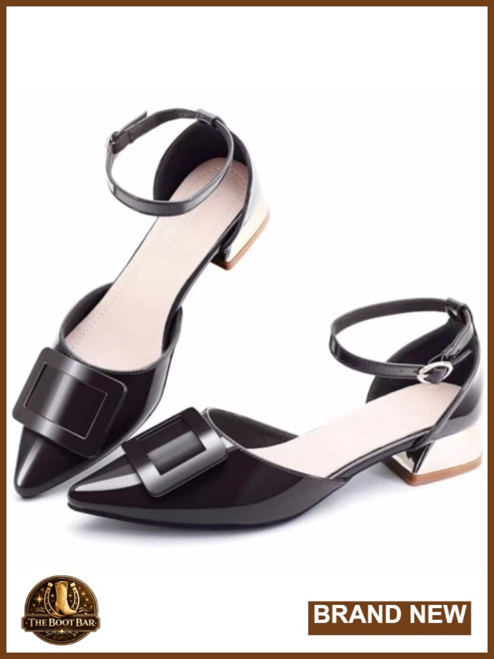 Women's Pointed Toe Low Heel Ankle Strap Pumps Wedding Party Dress Shoes